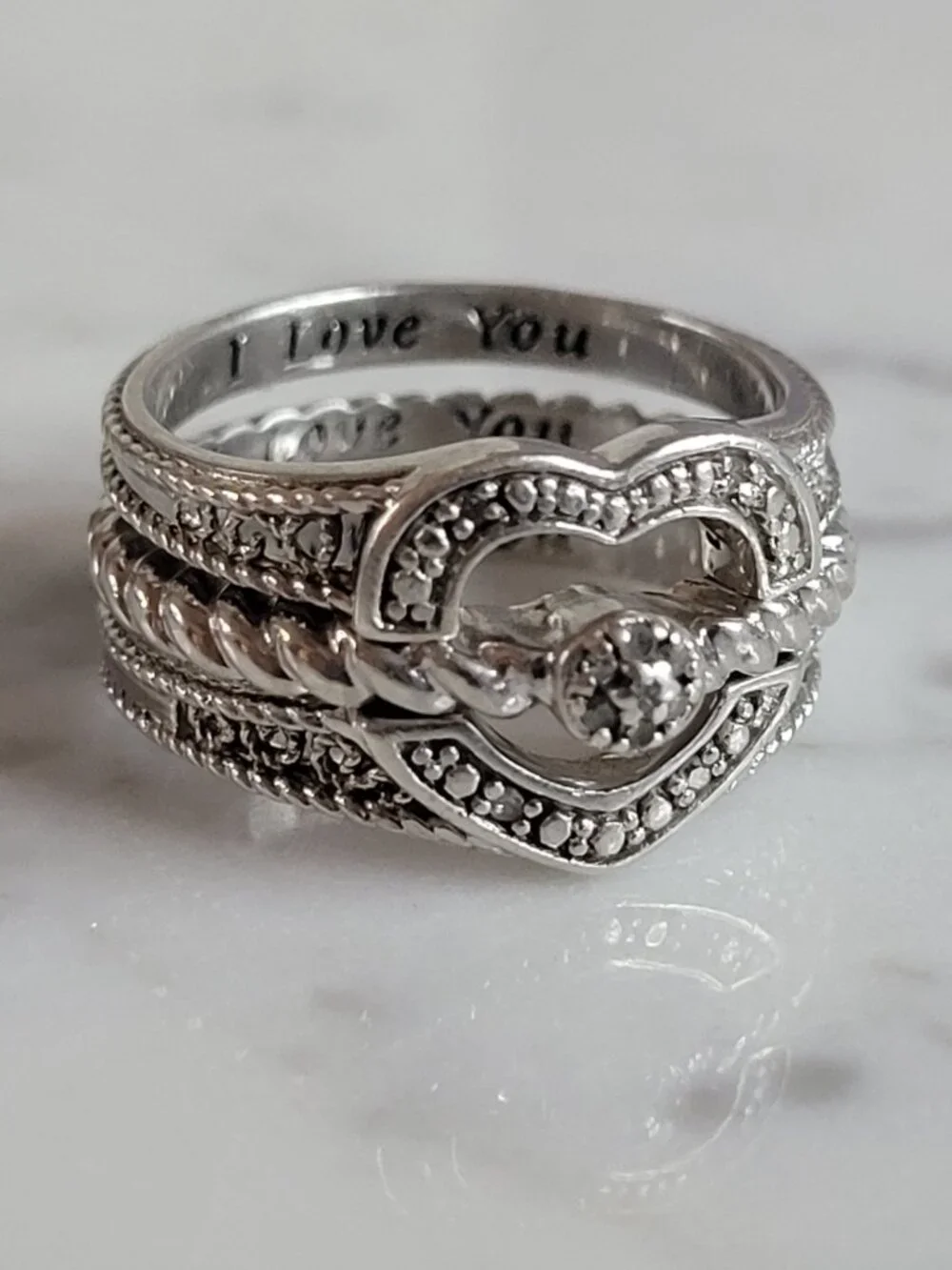 Womens Vintage Estate Sterling Silver Diamond Heart Ring 6.8g #E3641